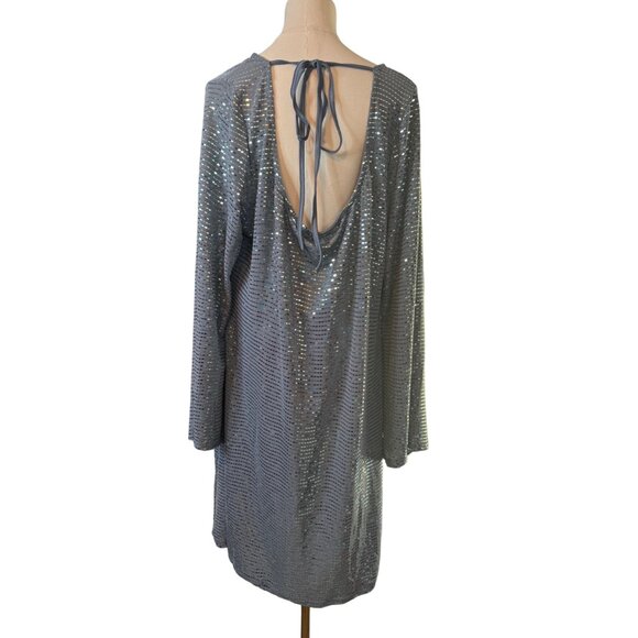 NWT Cider 3XL Sequin Open-Back Long Sleeve Dress - Iridescent Silver - Picture 6 of 14